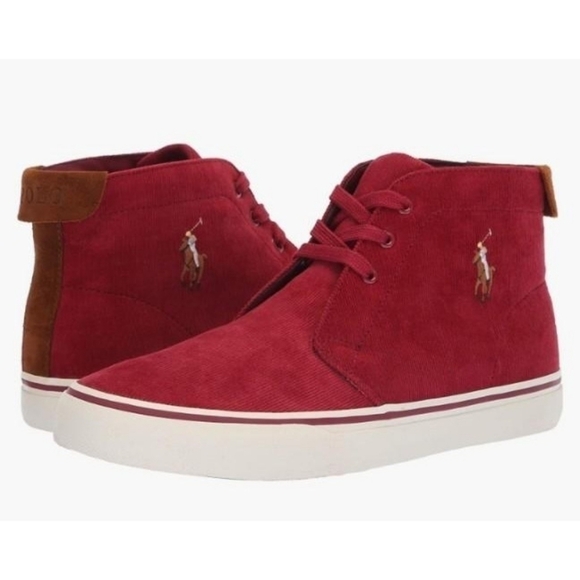 Polo Ralph Lauren Red High Top Talin Corduroy Sneakers - Picture 1 of 9